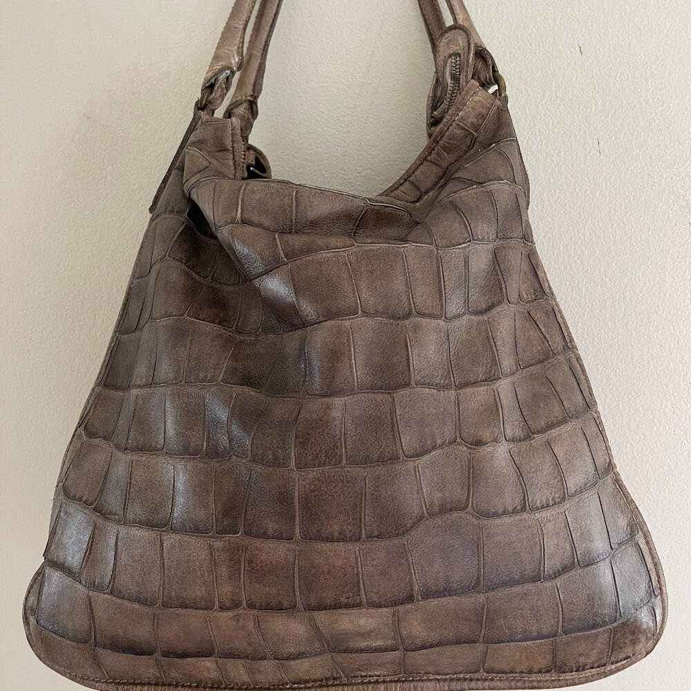 REPTILE's HOUSE Large Brown Faux Crocodile Leather Shoulder Bag: NWOT!